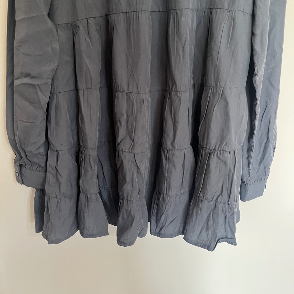 White Birch Womens Charcoal Grey Tencel Tiered Babydoll Tunic Shirt Large - Picture 8 of 9